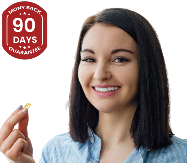 Smiling woman holding softgel