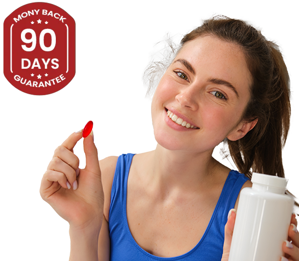 Smiling woman holding softgel