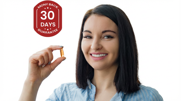 Smiling woman holding softgel